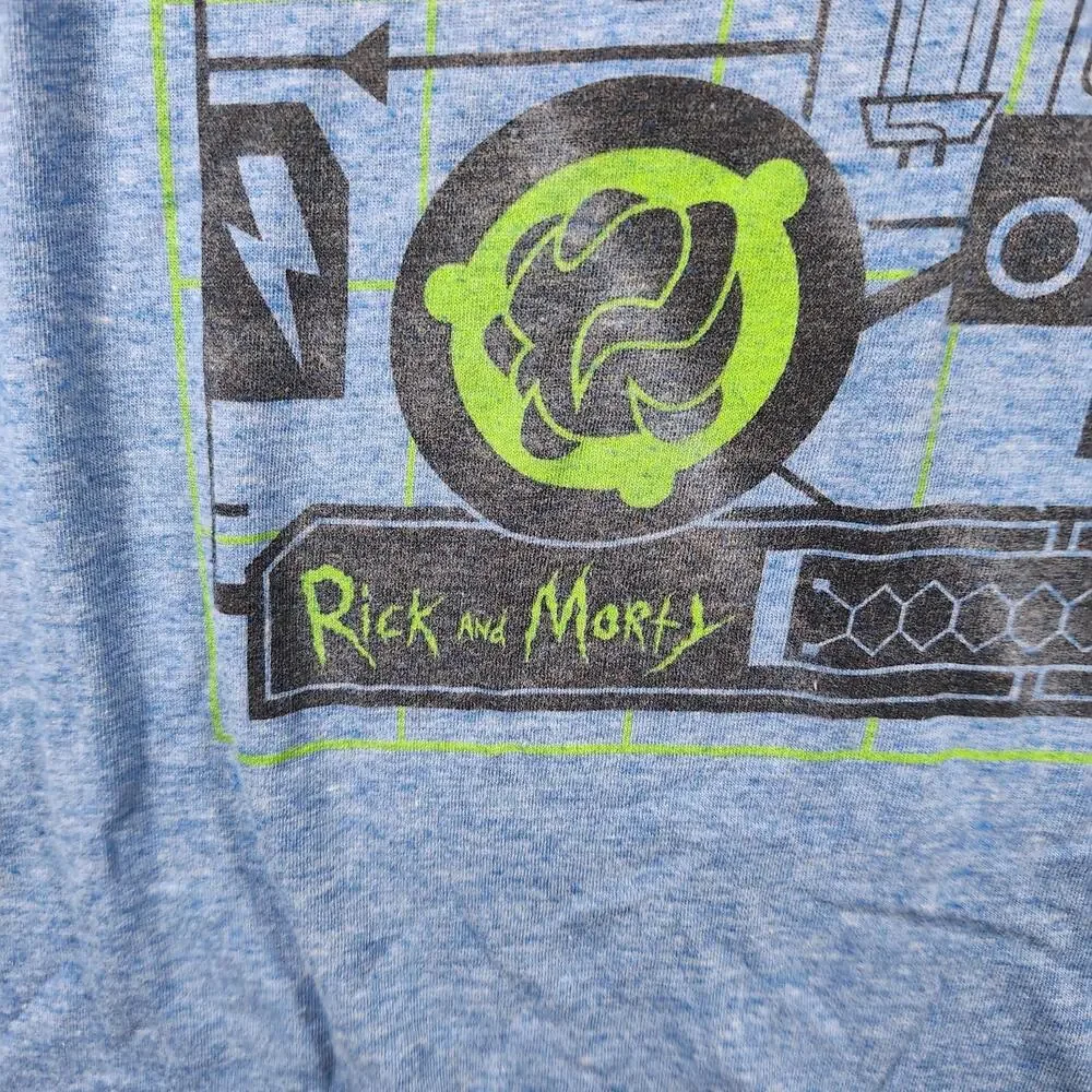 Vtg Rick and‎ Morty Loot Crate Tee 2XL Blue Portal Gun Diagram Graphic Shirt